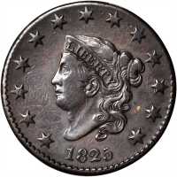 1825 Matron Head Cent. N-3. Rarity-3. EF-40 Cleaned, Recolored.
