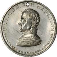 1840 William Henry Harrison. DeWitt-WHH 1840-19. White metal. 36.9 mm. About Uncirculated, pierced.
