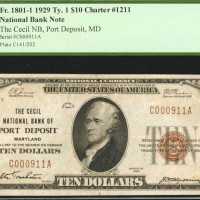 Port Deposit, Maryland. $10 1929 Ty. 1. Fr. 1801-1. The Cecil NB. Charter #1211. PCGS Very Fine 35.