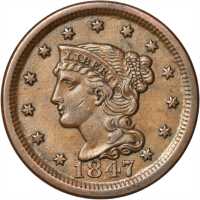 Lot of (3) 1847 Braided Hair Cents.