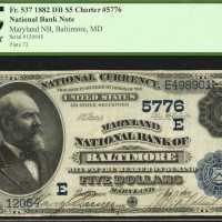 Baltimore, Maryland. $5 1882 Date Back. Fr. 537. Maryland NB. Charter #5776. PCGS Very Fine 30.