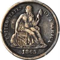 1865-S Liberty Seated Dime. Fortin-103. Rarity-4. EF Details--Environmental Damage (PCGS).