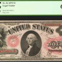 Fr. 26. 1875 $1 Legal Tender Note. PCGS Gem New 65 PPQ.