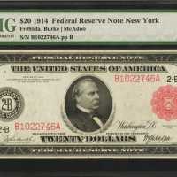 Fr. 953a. 1914 $20 Federal Reserve Note. New York. Red Seal. PMG Choice Very Fine 35.