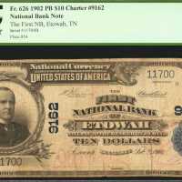 Etowah, Tennessee. $10 1902 Plain Back. Fr. 626. The First NB. Charter #9162. PCGS Fine 12.