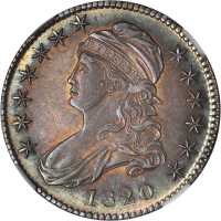 1820 Capped Bust Half Dollar. O-108. Rarity-2. Square Base No Knob 2, Large Date. AU-58 (NGC). CAC.
