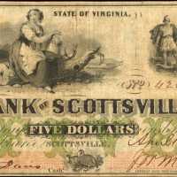 Scottsville, Virginia. Bank of Scottsville. April 18, 1861. $5. Choice Fine.