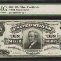 Fr. 304. 1908 $10 Silver Certificate. PMG Choice Uncirculated 64.