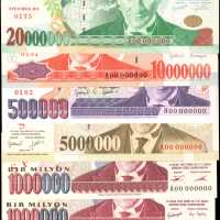 1970年土耳其实业银行250,000 to 20,000,000 Turk Lirasi。样票。