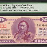 Military Payment Certificate. Series 692 $20. PMG Superb Gem Uncirculated 68 EPQ.