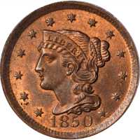 1850 Braided Hair Cent. N-7. Rarity-2. MS-64 RB (PCGS). CAC.