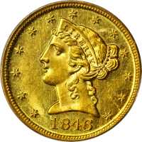 1846-D/D Liberty Head Half Eagle. Winter 15-L. MS-61 (PCGS).