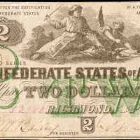 T-43. Confederate Currency. 1862 $2. Very Fine.