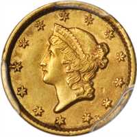 1854 Gold Dollar. Type I. AU Details--Bent (PCGS).