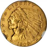 1909 Indian Quarter Eagle. MS-64 (NGC).