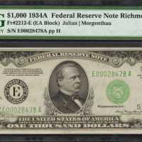 Fr. 2212-E. 1934A $1000 Federal Reserve Note. Richmond. PMG Choice Uncirculated 63 EPQ.