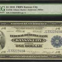 Lot of (4) Fr. 738. 1918 $1 Federal Reserve Bank Notes. Kansas City. PMG Gem Uncirculated 66 EPQ. Cu