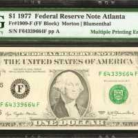 Fr. 1909-F. 1977 $1 Federal Reserve Note. Atlanta. PMG Choice Uncirculated 64 EPQ. Multiple Printing
