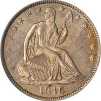 1846-O Liberty Seated Half Dollar. WB-13. Rarity-3. Medium Date. Repunched Date. AU-55 (PCGS). CAC.