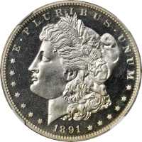 1891 Morgan Silver Dollar. Proof-66 Cameo (NGC).
