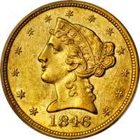 1846-O Liberty Head Half Eagle. AU-58 (PCGS).