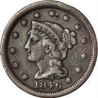 Lot of (5) 1846 Braided Hair Cents.