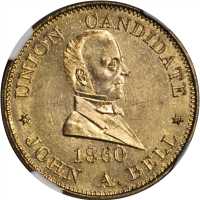 1860 John Bell. DeWitt-JBELL 1860-8. Brass. 28 mm. MS-66 (NGC).