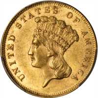1861 Three-Dollar Gold Piece. MS-62+ (PCGS).