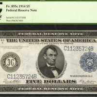 Fr. 855c. 1914 $5 Federal Reserve Note. Philadelphia. PCGS New 62 PPQ.