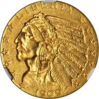 1909-S Indian Half Eagle. MS-61 (NGC).