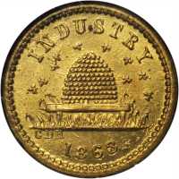 1863 Beehive / United We Stand Divided We Fall. Fuld-188/435 b. Rarity-8. Brass. 19 mm. MS-64 (NGC).