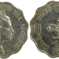 1988年香港2元，薄片，重6.3克，PCGS AU55