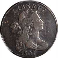 1807 Draped Bust Cent. S-271. Rarity-1. Comet Variety. VF-30 (PCGS).