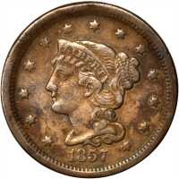 Lot of (6) 1857 Braided Hair Cents.