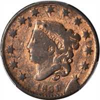 1831 Matron Head Cent. N-12. Rarity-1. Noyes Die State I/B (Rarity-6 for Die State). Large Letters. 