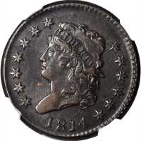 1814 Classic Head Cent. S-295. Rarity-1. Plain 4. AU-50 BN (NGC).