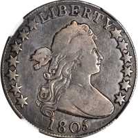1805 Draped Bust Half Dollar. O-105a, T-12. Rarity-6. Fine-12 (NGC).