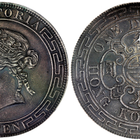 1867年香港1元，PCGS Genuine,Filed Rims -XF Details