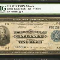Fr. 812. 1918 $10 Federal Reserve Bank Note. Atlanta. PMG Very Fine 25 Net. Internal Damage.