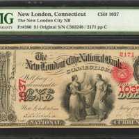 New London, Connecticut. $1 Original. Fr. 380. The New London City NB. Charter #1037. PMG Choice Unc