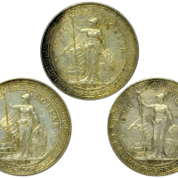 1900年和1902年英国贸易银元一圆银币3枚，KM# T5，极美品至未使用
