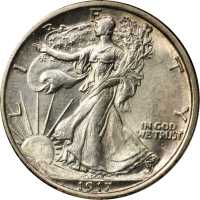 1917-D Walking Liberty Half Dollar. Obverse Mintmark. MS-65 (NGC).