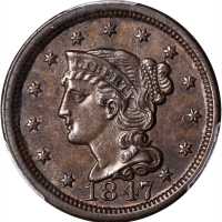1847 Braided Hair Cent. N-6. Rarity-1. AU-58 (PCGS).