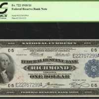 Fr. 722. 1918 $1 Federal Reserve Bank Note. Richmond. PCGS Very Choice New 64.