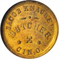 Ohio--Cincinnati. 1863 Jacob Knauber. Fuld-165CQ-4b. Rarity-7. Brass. 19 mm. MS-63 (NGC).