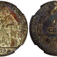 1879A法属安南20分银币，NGC MS61, 源出John Pittman集藏，少见
