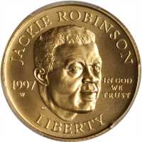 1997-W Jackie Robinson Gold $5. MS-69 (PCGS). Gold Shield Holder.