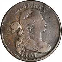 1807 Draped Bust Cent. S-276. Rarity-1. Large Fraction. VG-8 Surfaces Smoothed.