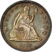 1859 Liberty Seated Quarter. Proof-64 (PCGS). CAC. OGH.