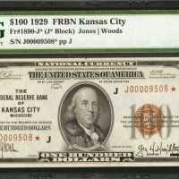 Fr. 1890-J*. 1929 $100 Federal Reserve Bank Star Note. Kansas City. PMG About Uncirculated 55 EPQ.